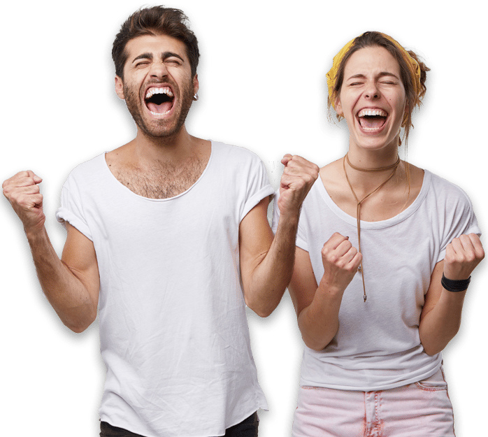 young man and woman celebrating