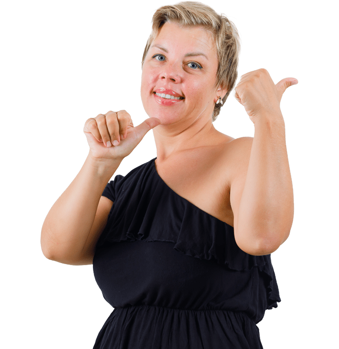 pretty blonde woman giving thumbs up